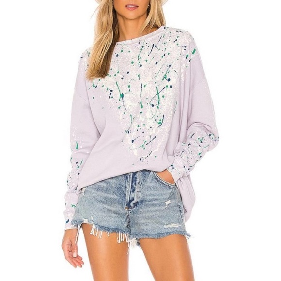 Wildfox Couture Bleach Dripped Roadtrip Sweatshirt Dress in Iris Size XS - Picture 5 of 6
